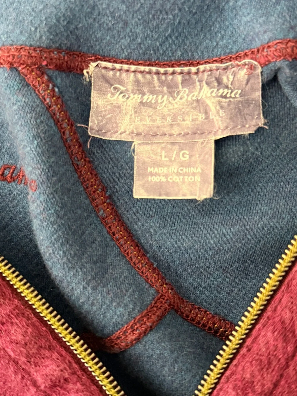 Tommy Bahama Flipshore Reversible Quarter Zip Men’s Large Blue Burgundy